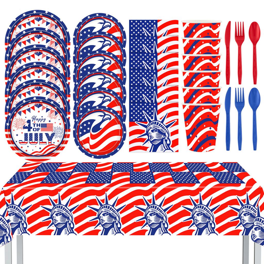 American Independence Day Theme Party Disposable Tableware 9-Inch Plate 7-Inch Plate Paper Cup Paper Towel Pe Tablecloth