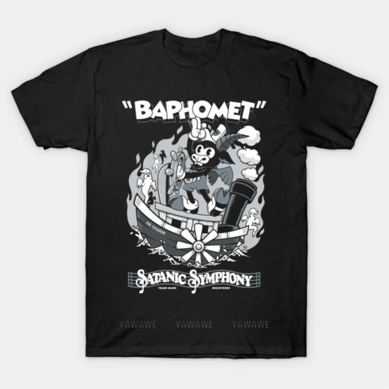 Beach Unisex tee shirt fashion print tees Vintage Cartoon Baphomet T Shirt teenager cotton Oversized tee shirt male summer top