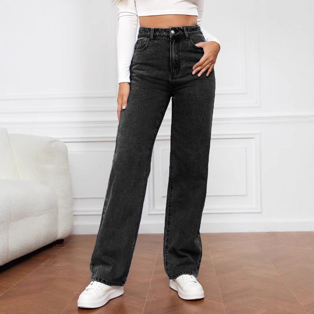High Waist Light Wash Wide Leg Jeans Women Plus Size L чёрный