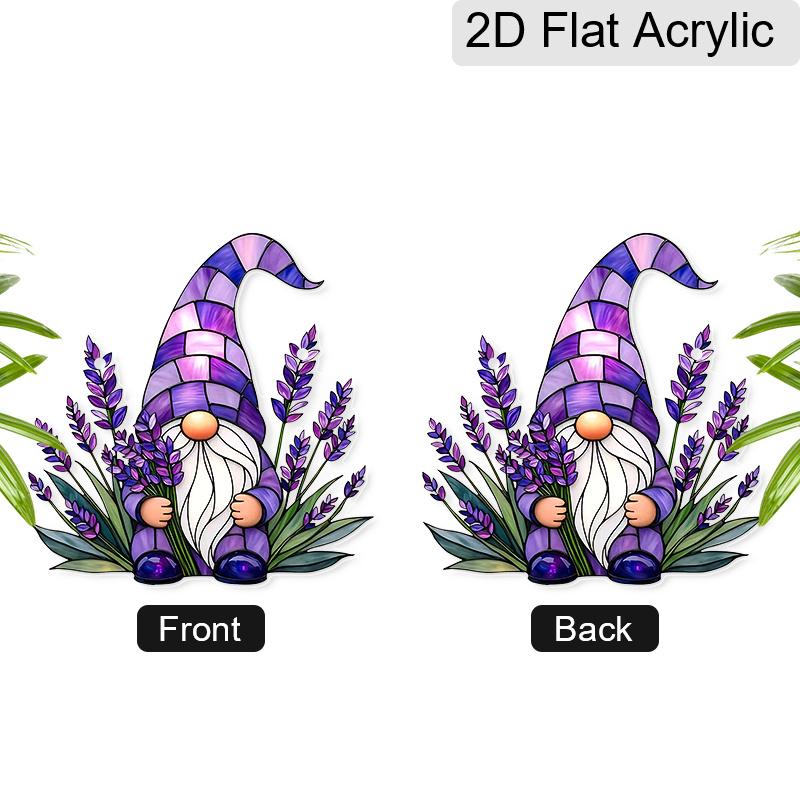 Acrylic Lavender Gnome Suncatcher, Stained Glass Effect Window Hanging Ornament for Whimsical & Floral Lover Gifts