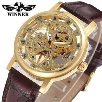 Winner Mechanical Watch Men S Fashion Casual Vintage Roman Hollow Watch Manual Vintage