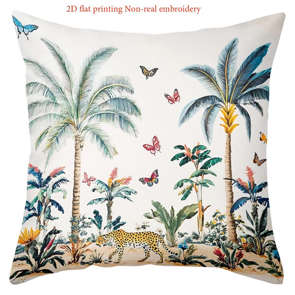 2D Flat Printing Palm Tree And Animal Pattern Cushion Covers Polyester Pillowcase, Sofa Decorative Cushion Cov Headboard Pillow