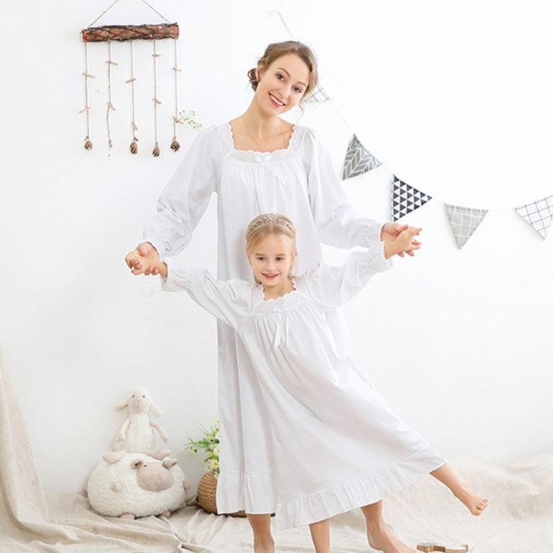 Girls Princess Sleep Dress Soft Cotton Mother Daughter Nighgown Ensuring Comfort Wear for Home or Pajama Parties