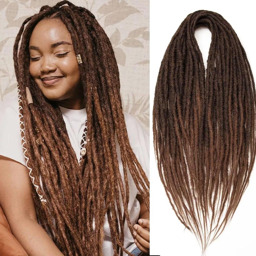 24' Dreadlocks Extensions Crochet Hair for Women 10 Strands Handmade Crochet Hair Braids 0.6cm Hippie Double Ended Dreadlock
