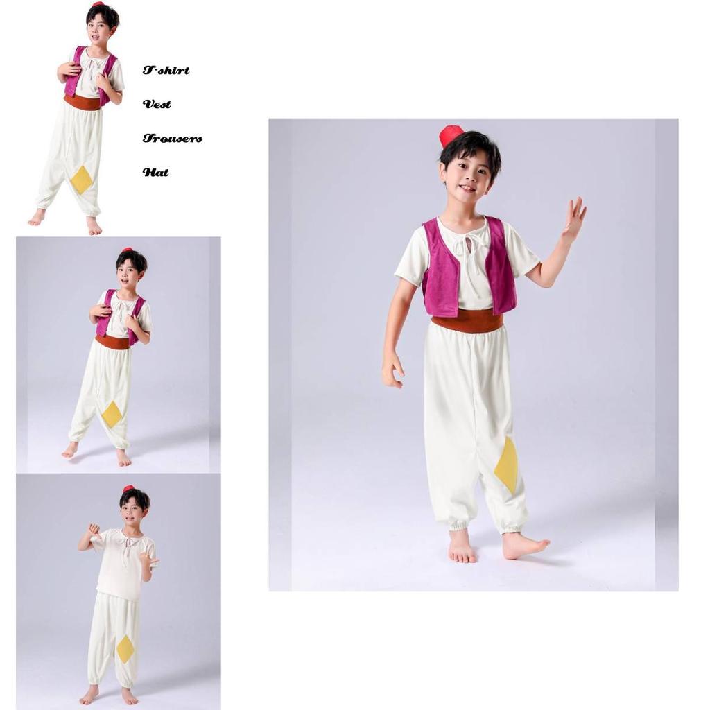 2023 New Halloween Aladdin Genie Prince Children's Cosplay Costume Arabian Nights Full Set Outfit Polyester Fabric