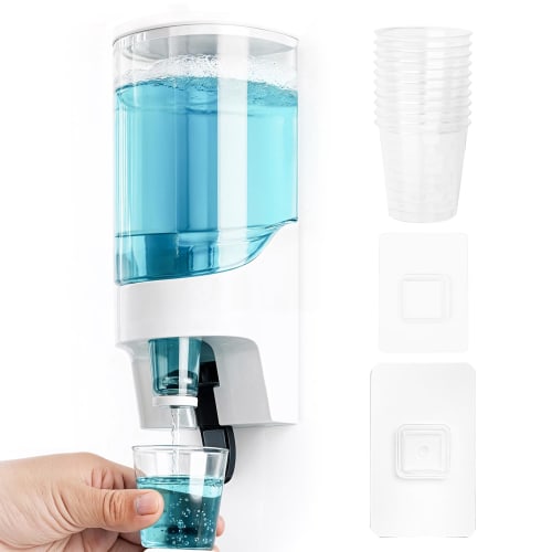 

Umimile Wall-Mounted Refillable Mouthwash Dispenser, 900ml, with 10 ABS Cups (White)
