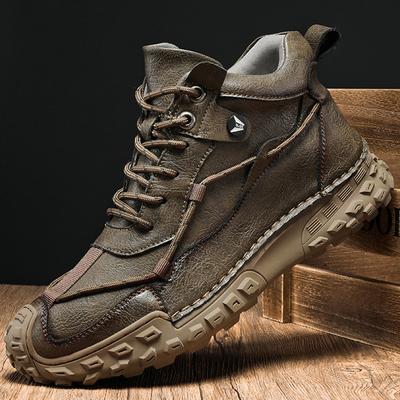 38-46 Fashion Winter Boots for Men Plush Hand Suture Leather High-top Hiking Shoes Outdoor Non-slip Warm Ankle Men Boots Big
