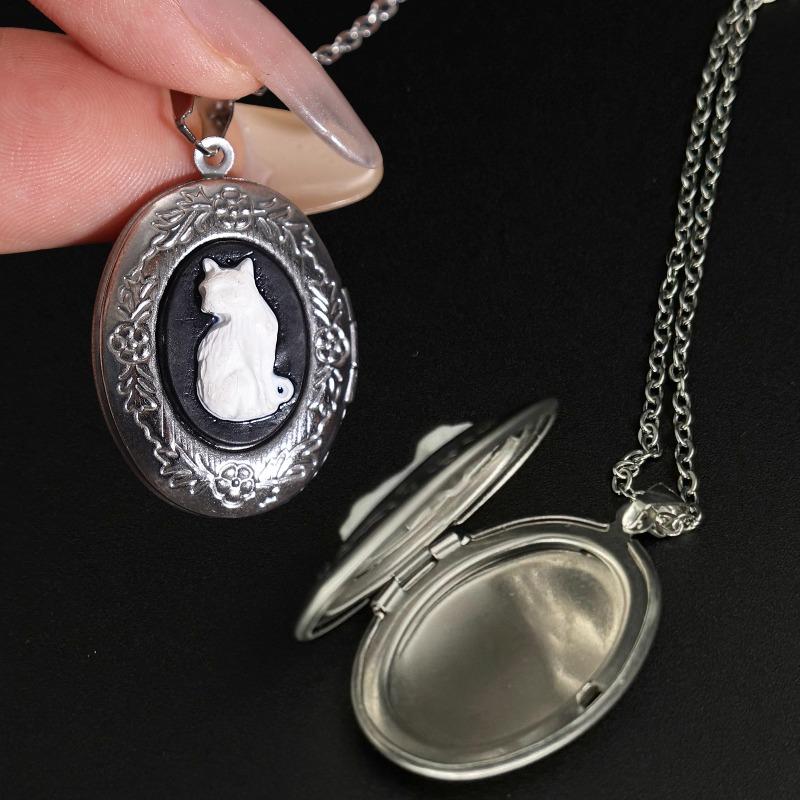 3D Cat DIY Photo Frame Necklace Customizable Handmade Pendant Necklace Adjustable Chain Choker Photo Jewelry Gothic Accessories