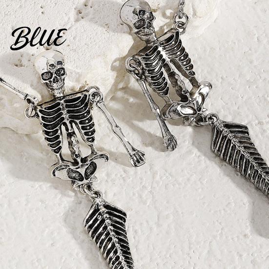Long Draped Skull Earrings 1 Pair Gothic Skeleton for Women Spooky Articulated Dangle Jewelry Punk Halloween Party Costume Accessories Niche