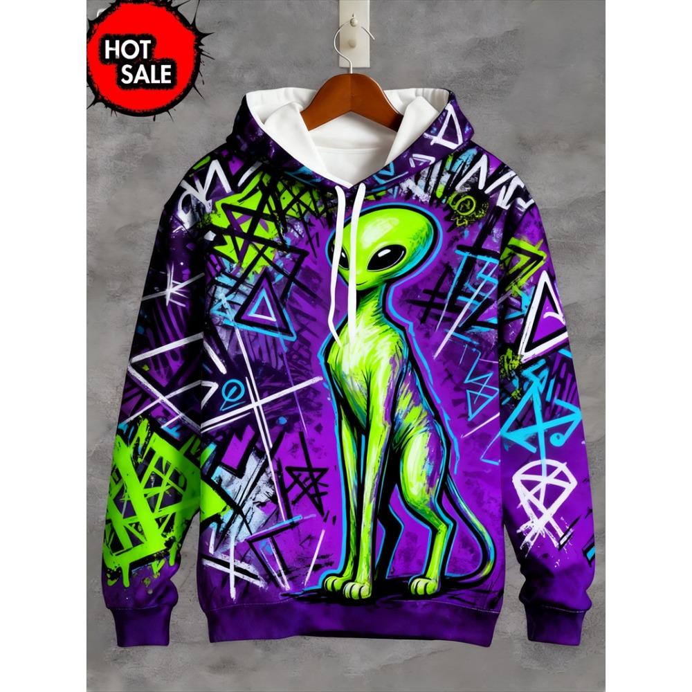 Felpa con Cappuccio Stampa 3D Alieno UFO Moda Donna Felpe Gatto Felpa Casual Cappotto Harajuku Abbigliamento Unisex Uomo Felpa con Cappuccio