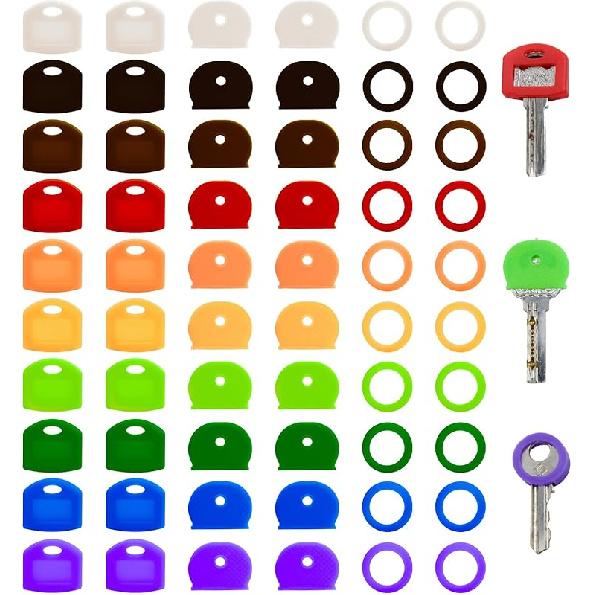 60 Pieces Key Color Covers Plastic Key Color Identifiers 3 Styles 10 Assorted Colors Key Toppers for House Keys Organization Key Identifier Rings