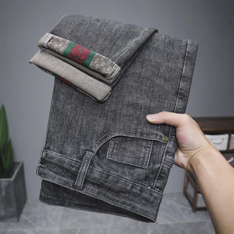 Pánské módní vyšívané elastické džíny - Slim Fit, mladistvý high street styl