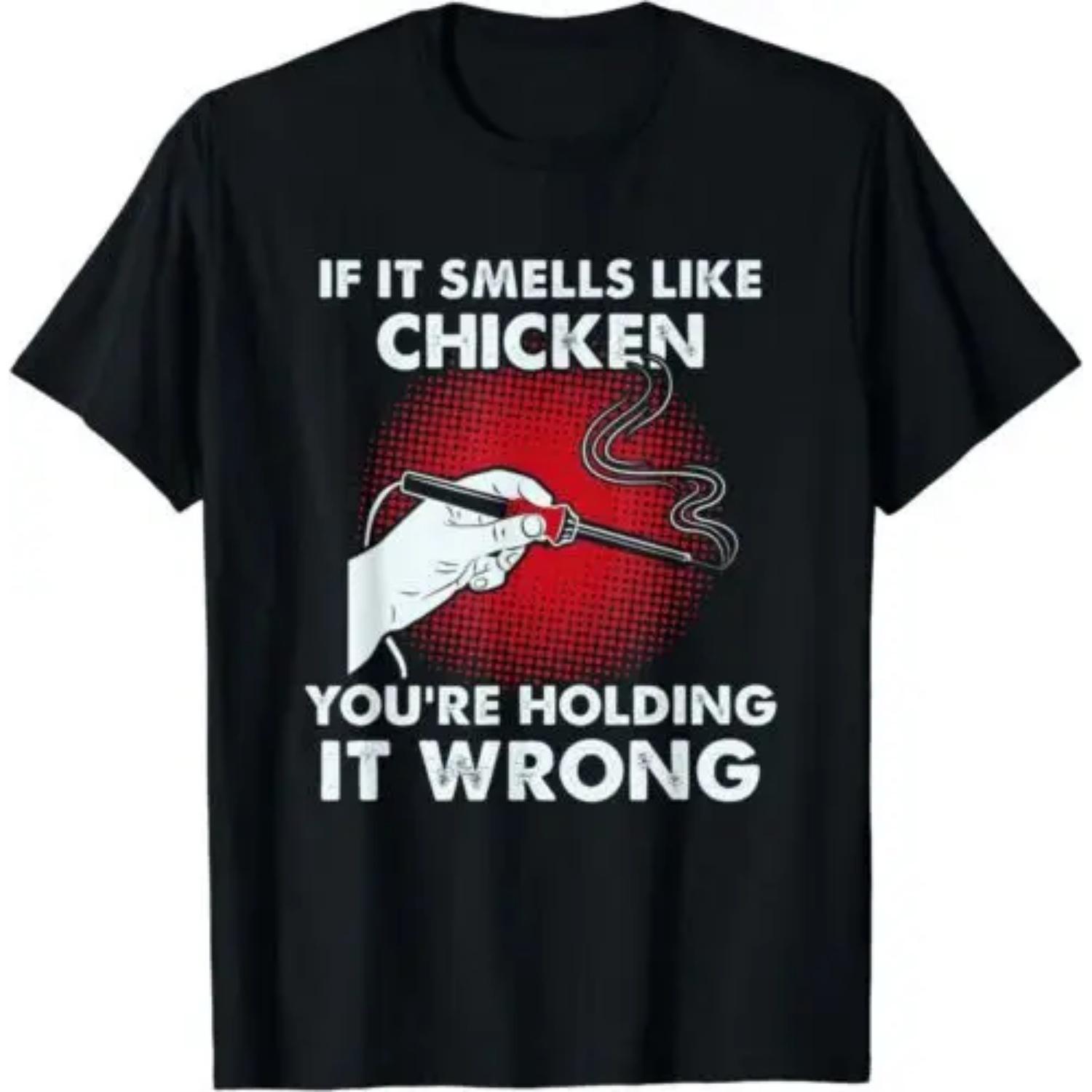 NEW Electrician Funny Solder If it Smells Like Chicken Gift Idea Tee T-Shirt S чёрный