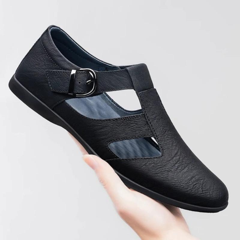 Men s Genuine Leather Hollow Out Sandals Breathable Summer Casual Footwear 37 чёрный