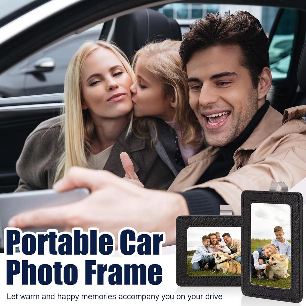 2 Pack Car Picture Frame Visor Clip Leather Sun Visor Photo Clip Holder Personalized Car Picture Holder Display Visor Photo Frame Vertical Horizontal