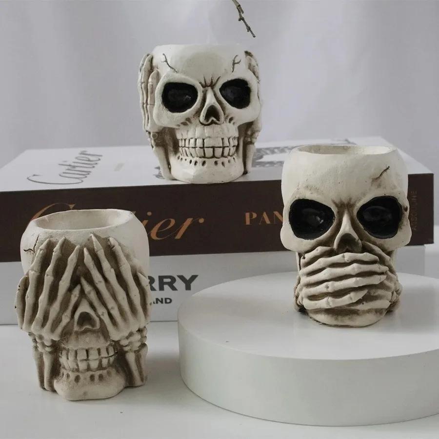 Totenkopf-Blumentöpfe, Skelett-Vasen für Sukkulenten, Blumen, Punk-Heimdeko & Accessoires, Halloween- & Tag der Toten-Dekoration