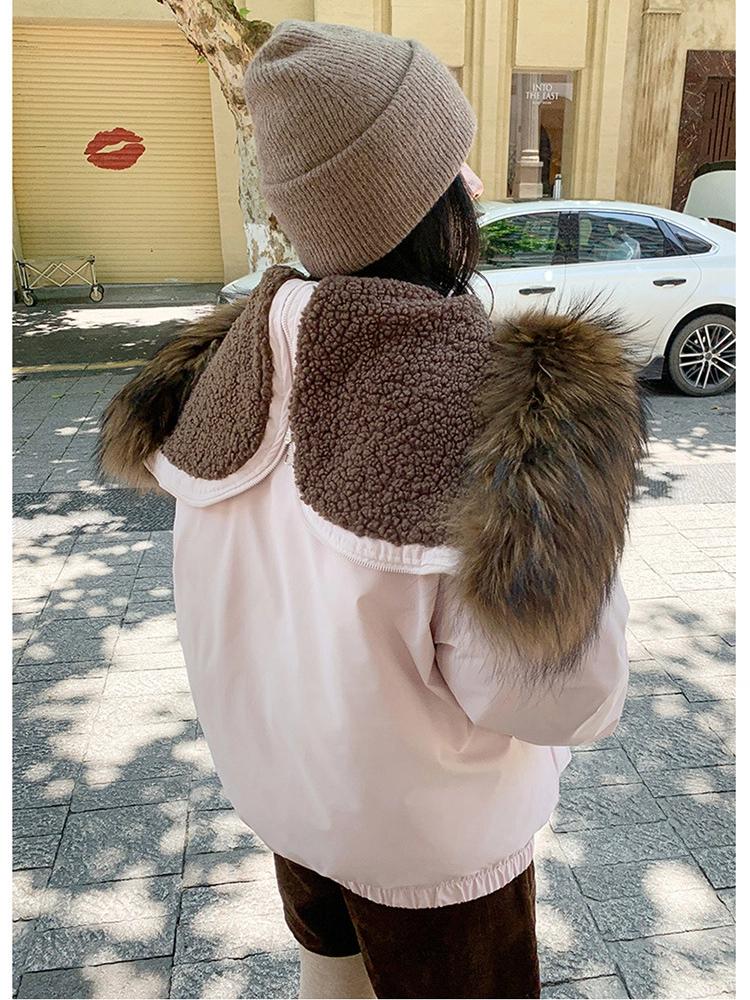 Women’s Short Windproof Thicken Warm Winter Jacket With Big Fur Lapel