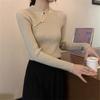 Sweater Bottoming Shirt Women's Semi-turtleneck Pearl Buckle Design Sense Old Money Wind Knitted Sweater Early Autumn Top