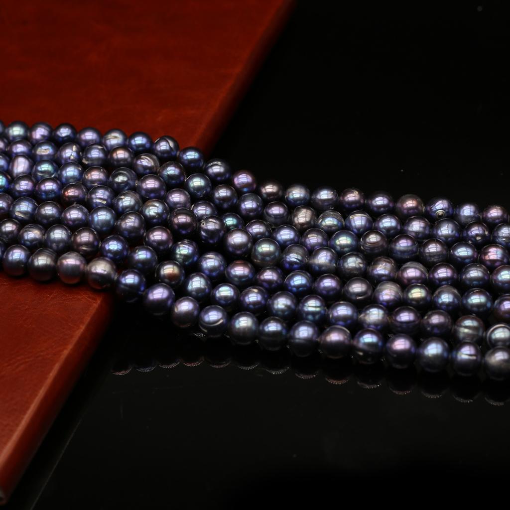 1String, Black Natural Freshwater Pearls, Handmade Near Round Pearl Beads for Jewelry Making DIY Necklaces, Bracelets Craft (Beads 8-9mm, Length 36cm)