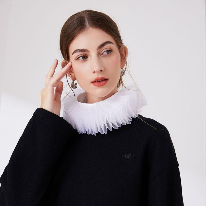 Tulle Ruffle False Collar Webbing Necklace for Halloween Ribbon Tie Shawl Wrap Neck Ruff