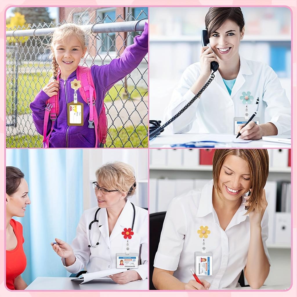 2D 1pc Colorful Flower Pull Tab Retractable Badge Reel for Doctors, Nurses, Students, Office Use, ID Holder