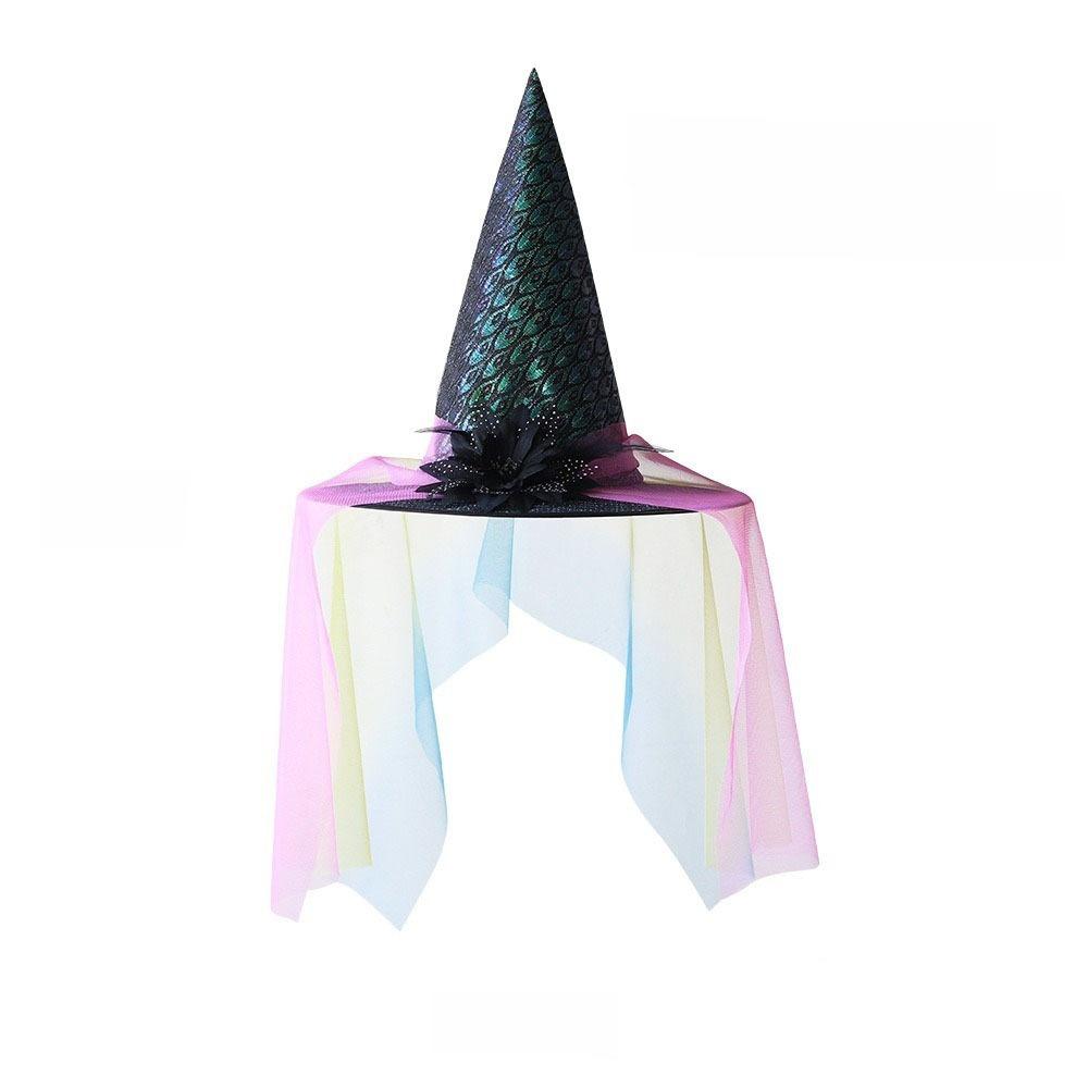 Foldable Flower Wizard Cap Rose Feather Halloween Cap Funny Halloween Witch Hat  Women