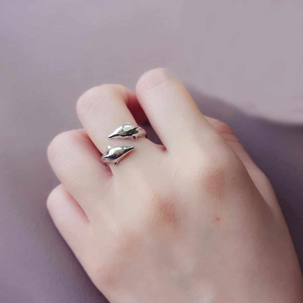 Minimalist Double Dolphin Finger Rings For Women Men Exquisite Zircon Sea Animal Fish Opening Ring Wedding Party Jewelry