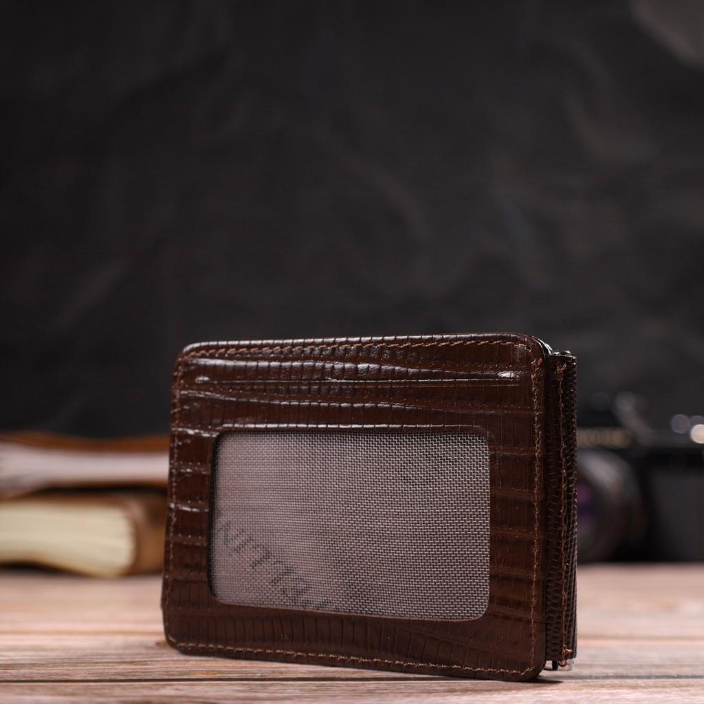 Textured Money Clip Made of Genuine Leather with Embossing CANPELLINI 21940 Brown