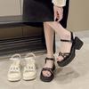 One word with sandals women's summer fashion square head thick heel thick sole versatile not tired foot slope heel women's shoes new