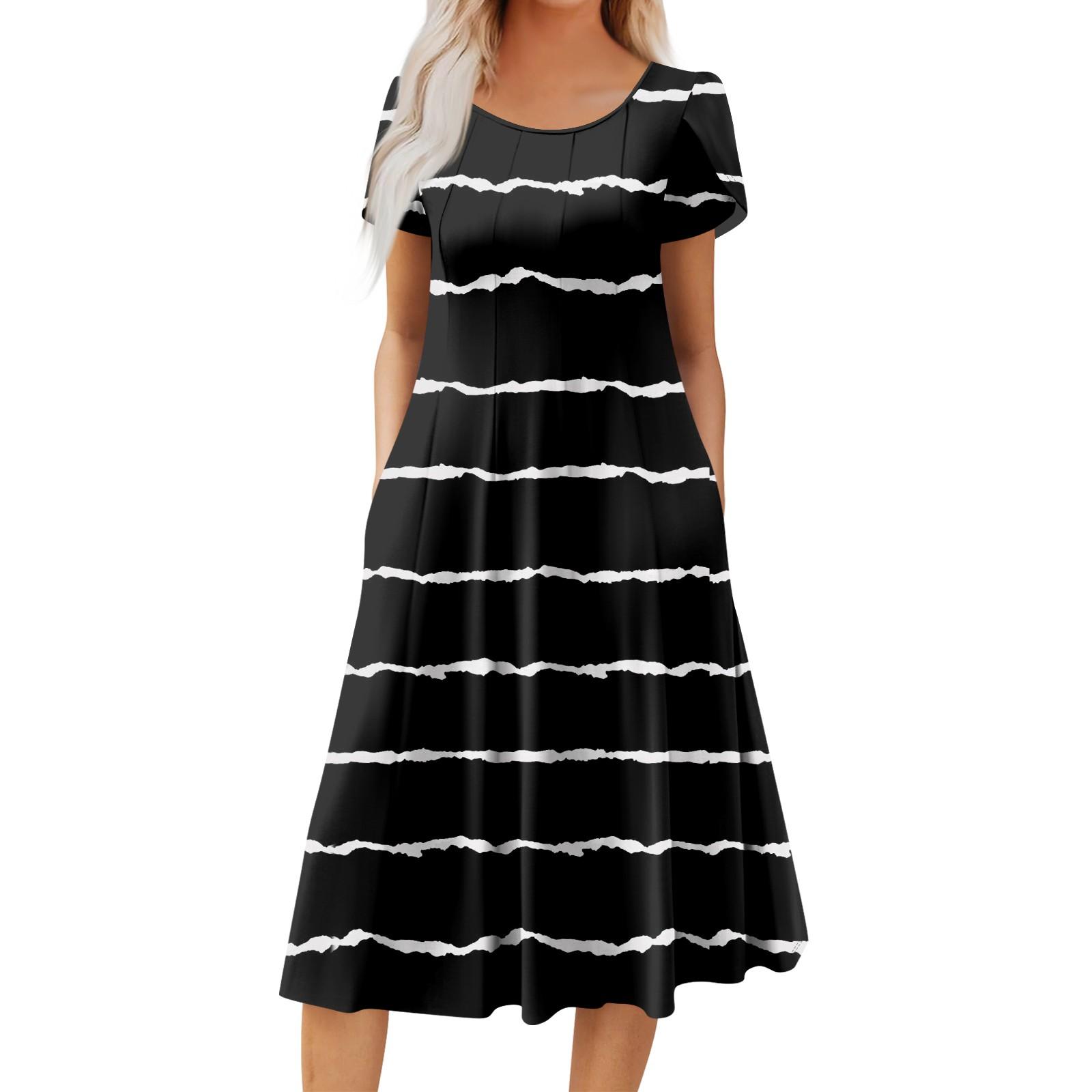 

Женское повседневное модное платье миди с круглым вырезом и коротким рукавом, модное свадебное платье для гостей M чёрный