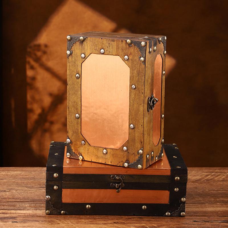 Wooden Treasure Chest Portable Vintage Distressed Storage Trunk Handbag For Jewelry Toys Storage Box Organizer Photo Props