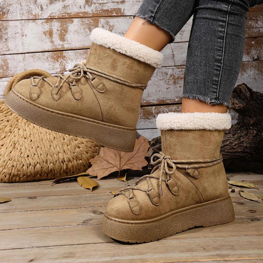 Fashion Women Snow Boots Warm Fashion Round Toe Ankle Booties Women 2025 New Comfortable Ankle Boots Lace-Up Bow Platform Shoes Women