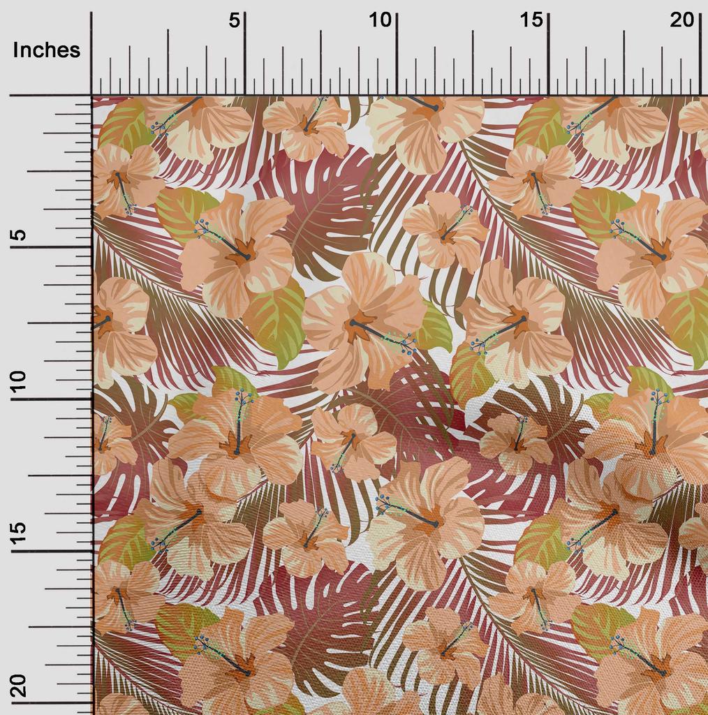 oneOone Cotton Flex Dark Rose Brown Fabric Tropical Floral Dress Material Fabric Print Fabric By The Yard 40 Inch