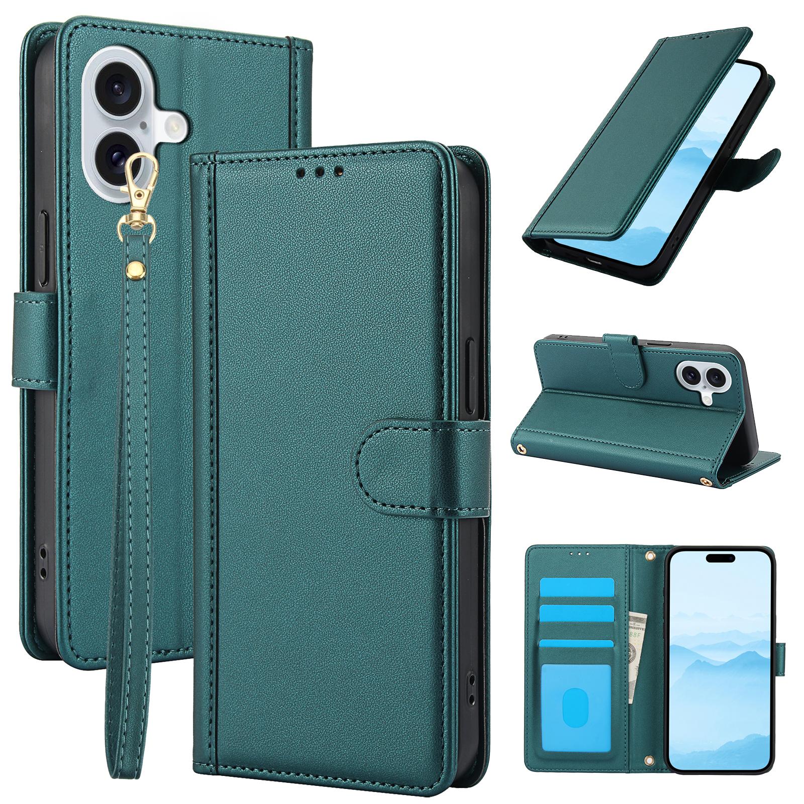 

SY-003 For iPhone 16 Case PU Leather Stand View Phone Wallet Cover with Hand Strap A
