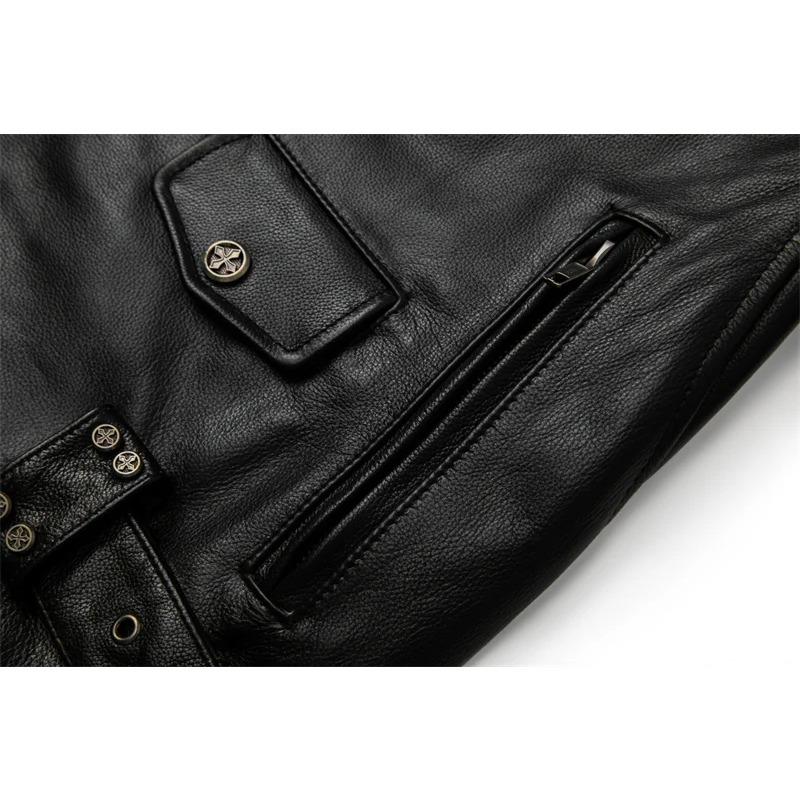 Giacca in vera pelle di vacchetta di taglia cinese da uomo, cappotto in pelle, abbigliamento da motociclista, abbigliamento da equitazione, giacca in pelle da motociclista alla moda autunnale da uomo