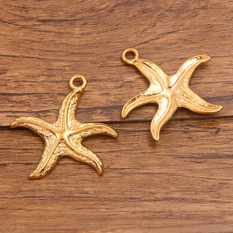 Bi-Color 304 Stainless Steel Starfish Pendant with Real Gold Electroplating