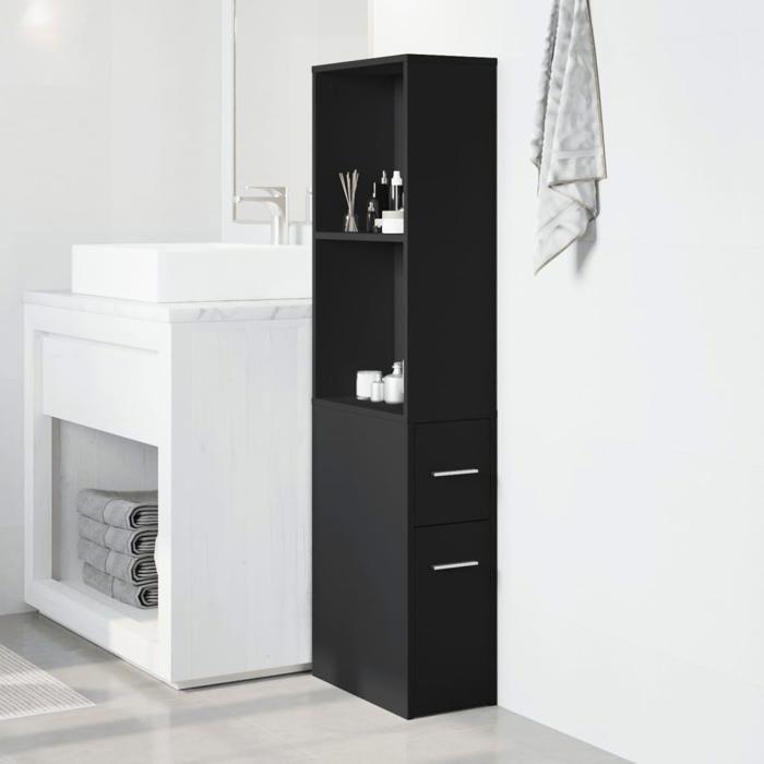 VidaXL Narrow Bathroom Cabinet with Castors Black, Tall Bathroom Cabinet, Bathroom Storage 855296