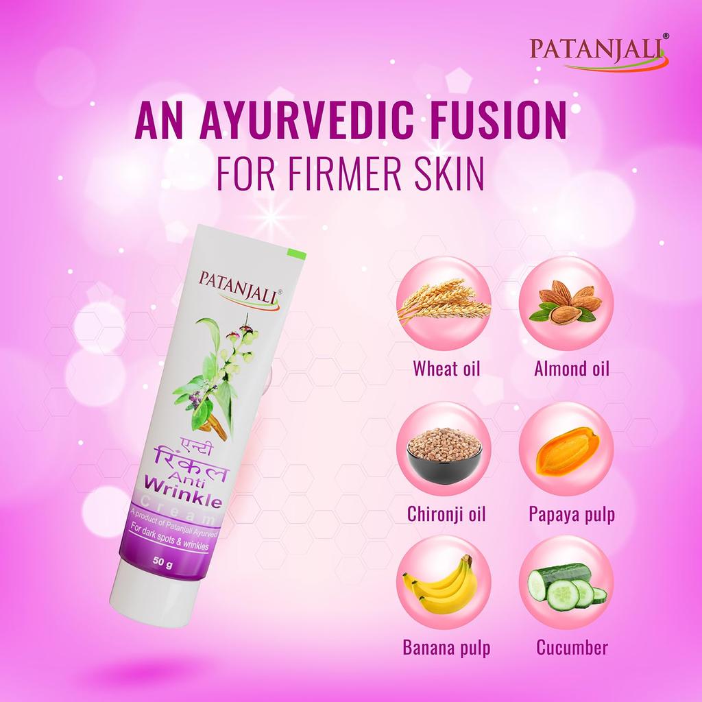 Patanjali Anti Wrinkle Cream Pack of 2 X 50g Each Natural Herbal Moisturizing Skin Cream