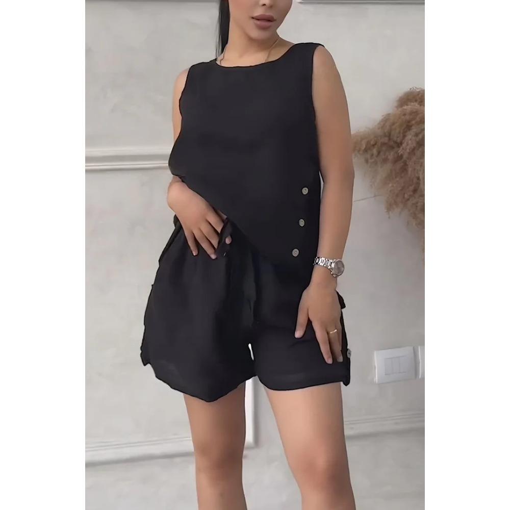 

Летний новый женский комплект из двух предметов: рубашка и шорты большого размера с высокой посадкой и свободного кроя 5XL чёрный