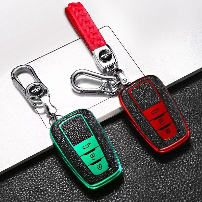 Funda de llave de control remoto para coche estilo cuero Fob para Toyota Prius Camry Corolla CHR C-HR RAV4 Land Cruiser Prado llaveros Accesorios