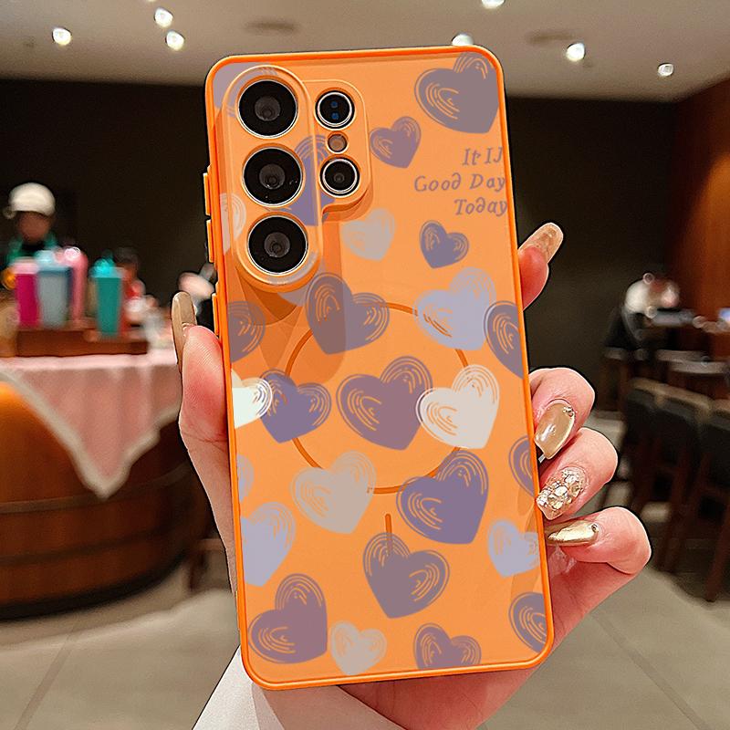 Magnetic For Magsafe Case For Samsung Galaxy S26 Ultra S25 Edge S24 Plus S23 FE S22 A54 A55 A56 5G Candy Color Love Hearts Pattern Matte Cover