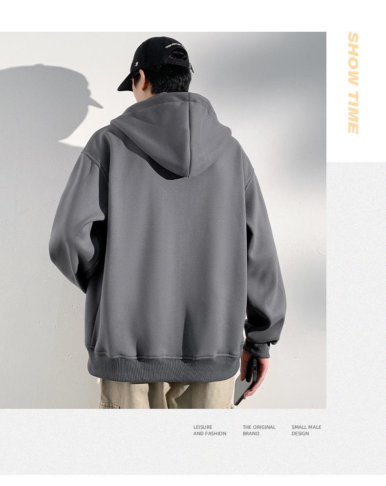 Men's Autumn/Winter 2025 Fleece-Lined Hooded Cardigan Sweatshirt, Heavyweight Casual Jacket for Teen Boys.