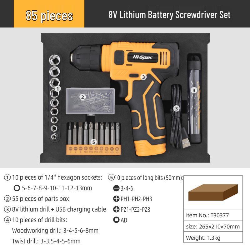 Rechargeable 8V Lithium Electric Handheld Drill Set for Home Repair