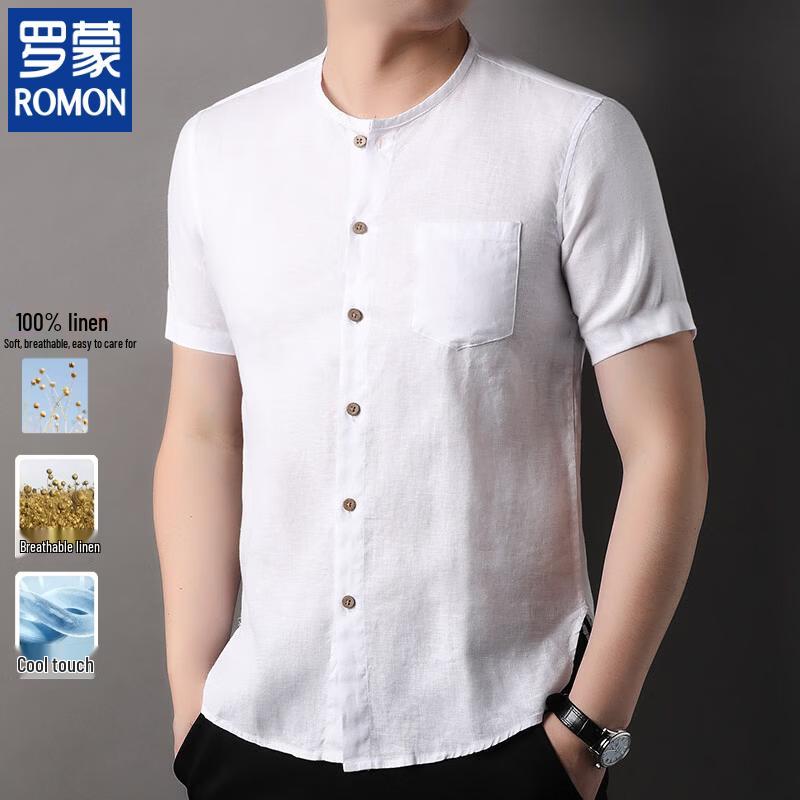 

ROMON Men s Pure Linen Short Sleeve Shirt 3XL