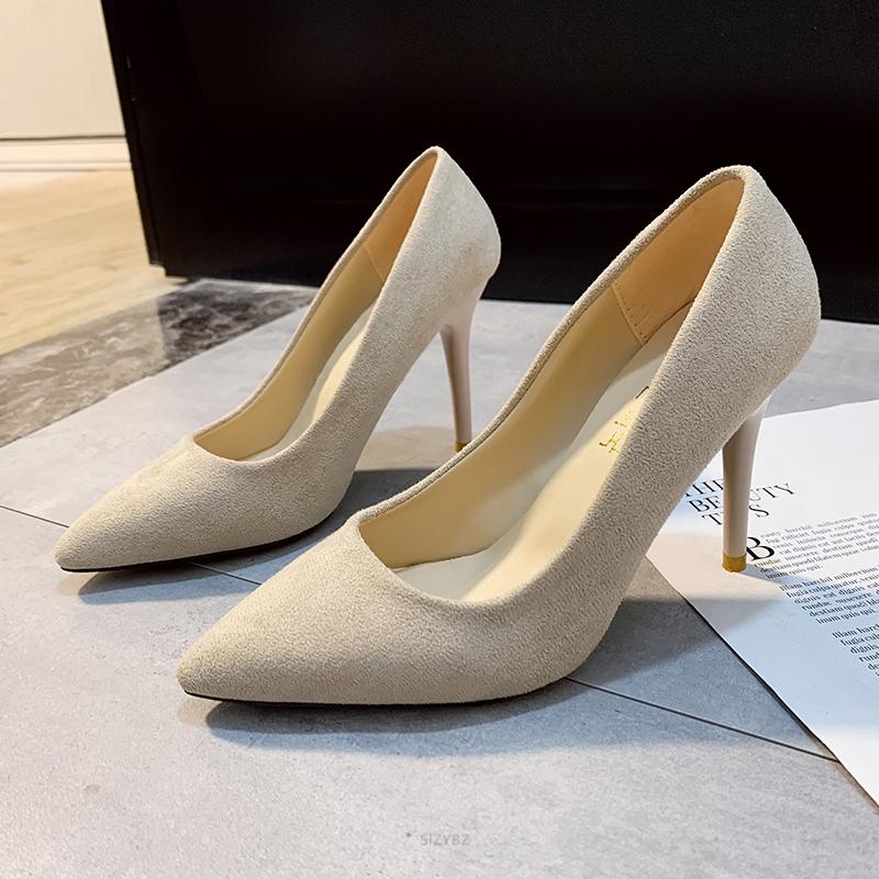 

Suede Solid Color Office High Heels Pumps Women Shoes New Spring Autumn Shoes Fashion Pointed Shallow Casual Ladies Shoes