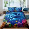 Fish Duvet Cover Set Ocean Bedding Sets 3D Printed Underwater World With Shark Dolphin Coral Reef Pattern Quilt Cover Set 2/3pcs