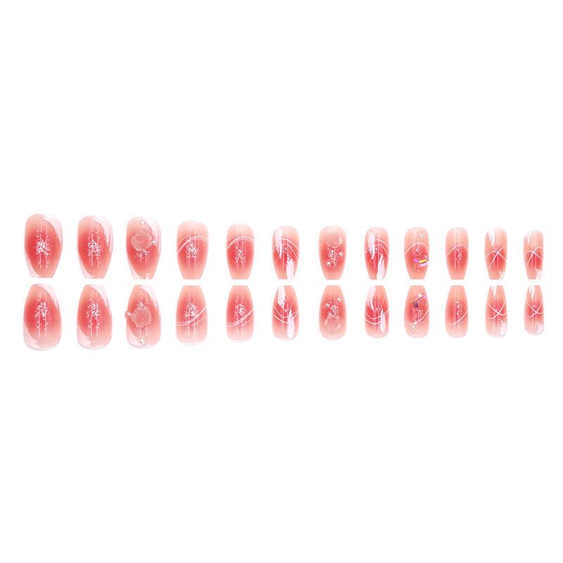 Blush Gradient Camellia Pearl False Nail Tips – Gentle Fresh INS Style