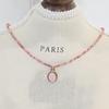 Korean Pink Gradient Rhodochrosite Titanium Necklace - Handmade Beaded Natural Stone for Spring/Summer Layering