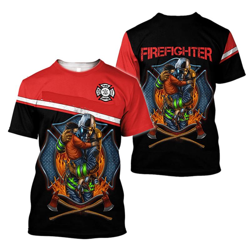 Pattern Men's T-shirtFirefighter Graphic 3D Print Oversize O-neck Tees Fashion  Casual Breathable Short Sleeve Top
