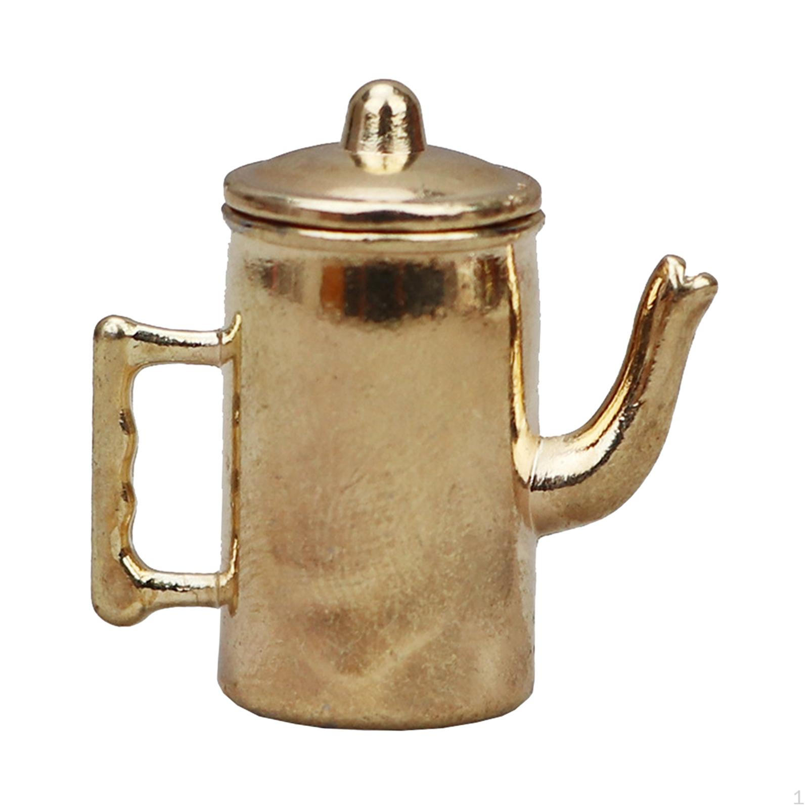 1/12 Dollhouse Mini Coffee Pot Kitchen Appliance Simulation Teapot Miniature Tea Kettle Model for gold